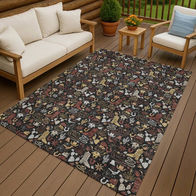 Machine Washable Indoor/ Outdoor Cowboy Dallas Chantille Rug - Black - 9' x 12'