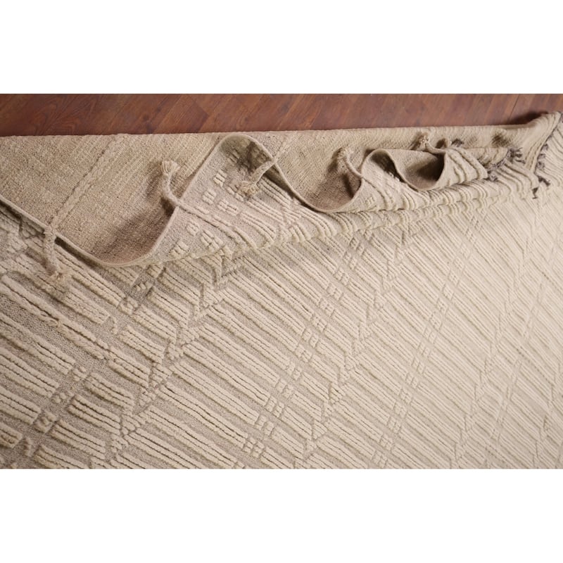 Earth Tone Moroccan Area Rug Handmade Oriental Wool Carpet - 7'11" x 10'4"