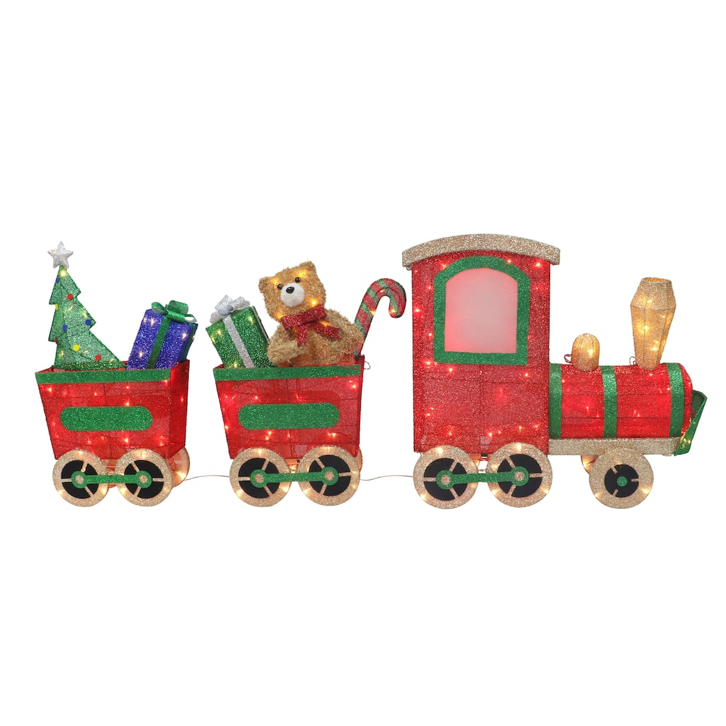 Puleo International Lighted Outdoor Wire Frame Train with Presents