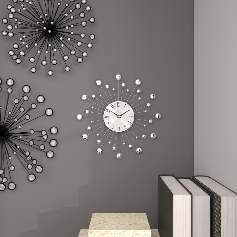 Gold / Copper / or Silver Iron Metal Starburst Sun Glam Wall Clock