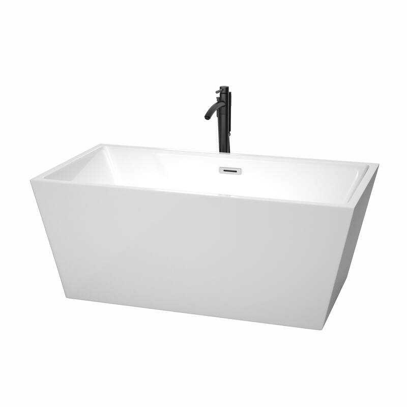 Wyndham Collection Sara 59" Freestanding Soaking Tub with Tub Filler - White / Polished Chrome Trim / Matte Black Faucet