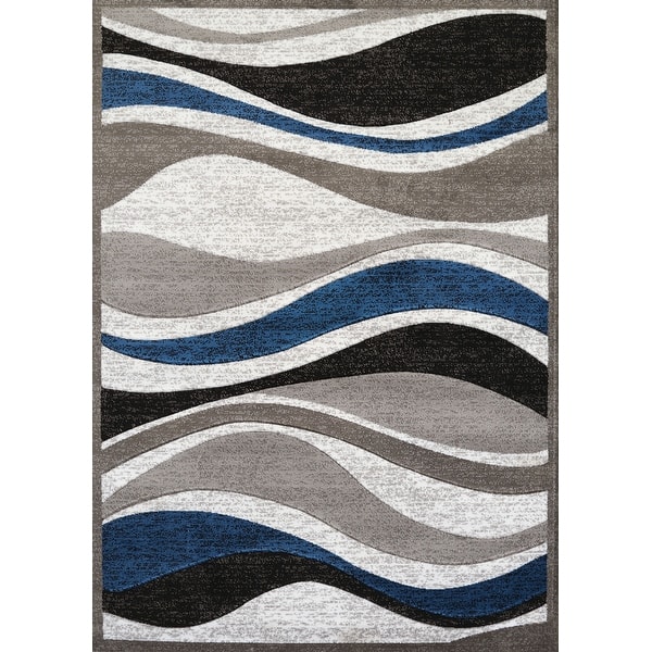 Shop Gallery Emmaline Ivory Blue Grey Black Silver Polypropylene Accent Rug 1 10 X 3 2 X 3 Overstock 12512831
