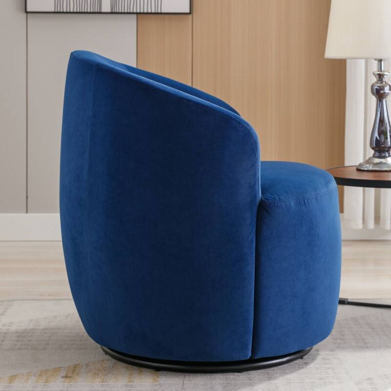 Velvet Fabric Swivel Accent Barrel Chair With Powder Coating Metal Ring