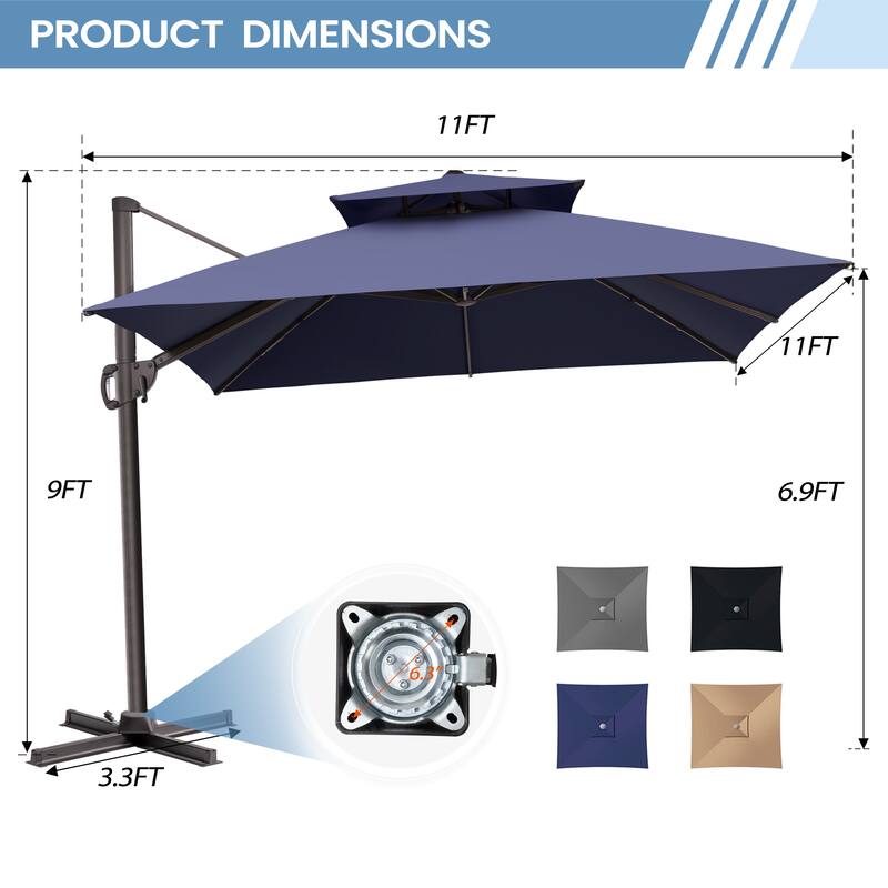 Crestlive Products 10/11FT Aluminum Square Double Top Patio Cantilever-Offset Umbrella