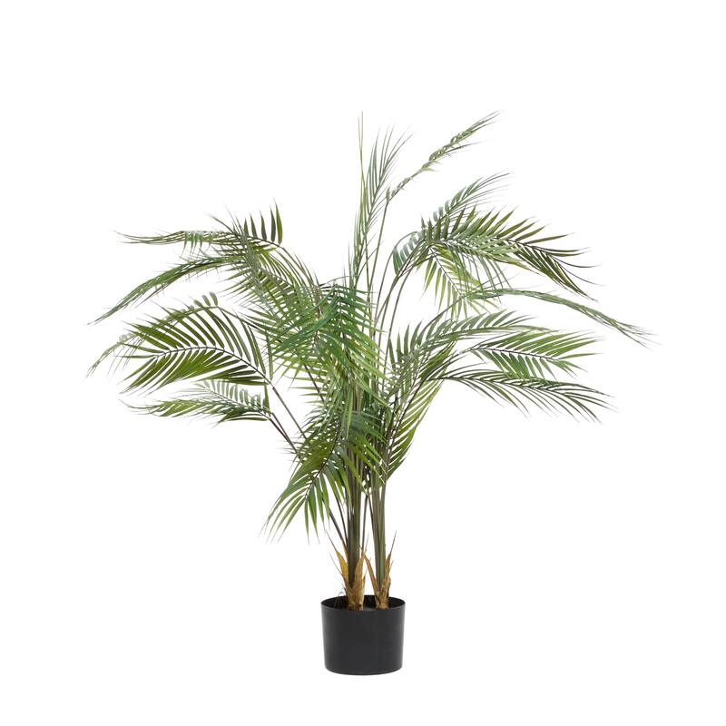 Faux Foliage Kwai Palm Artificial Plant with Realistic Leaves and Black Round Pot - Green - Roche River Decor