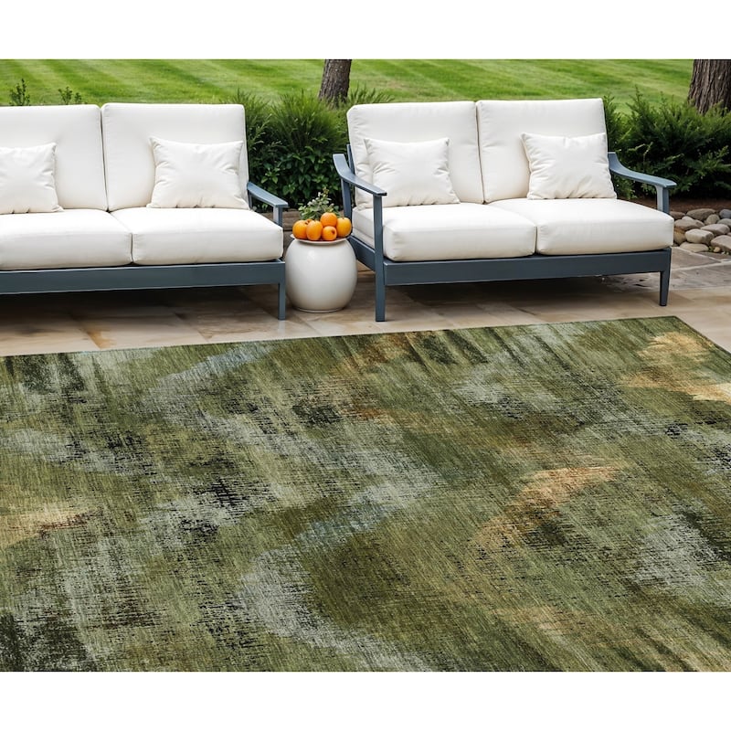 HomeRoots Abstract Transitional Rectangle Outdoor Rug - 10' X 14'