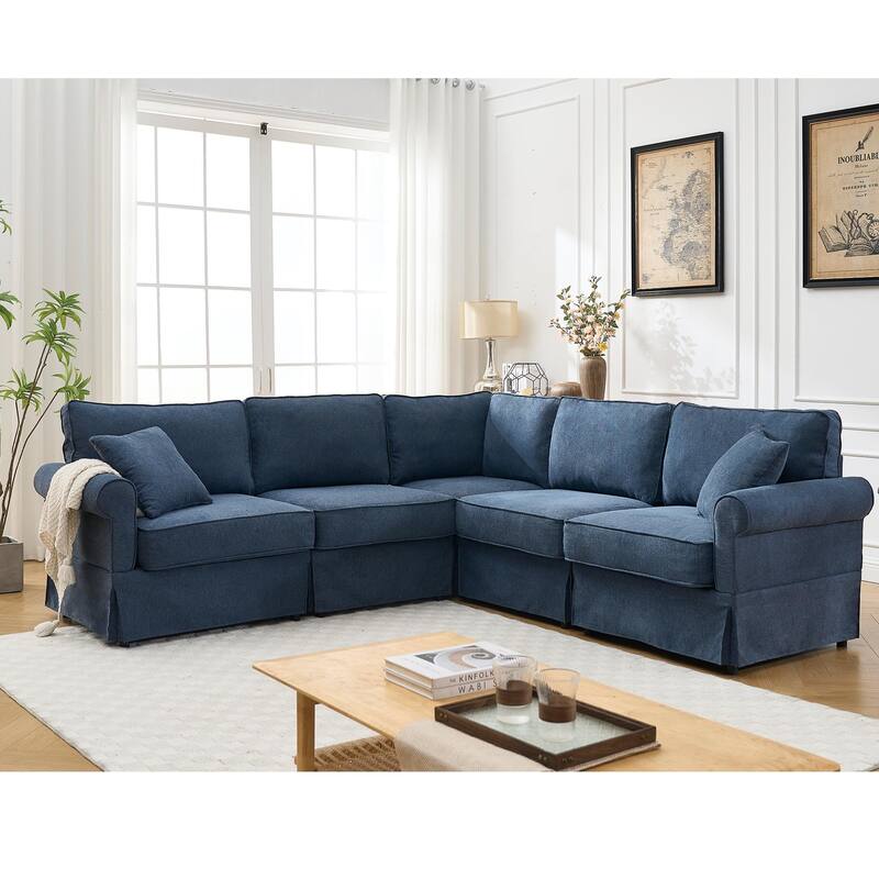 94" Linen L-Shaped Sectional Sofa, 5-Seater