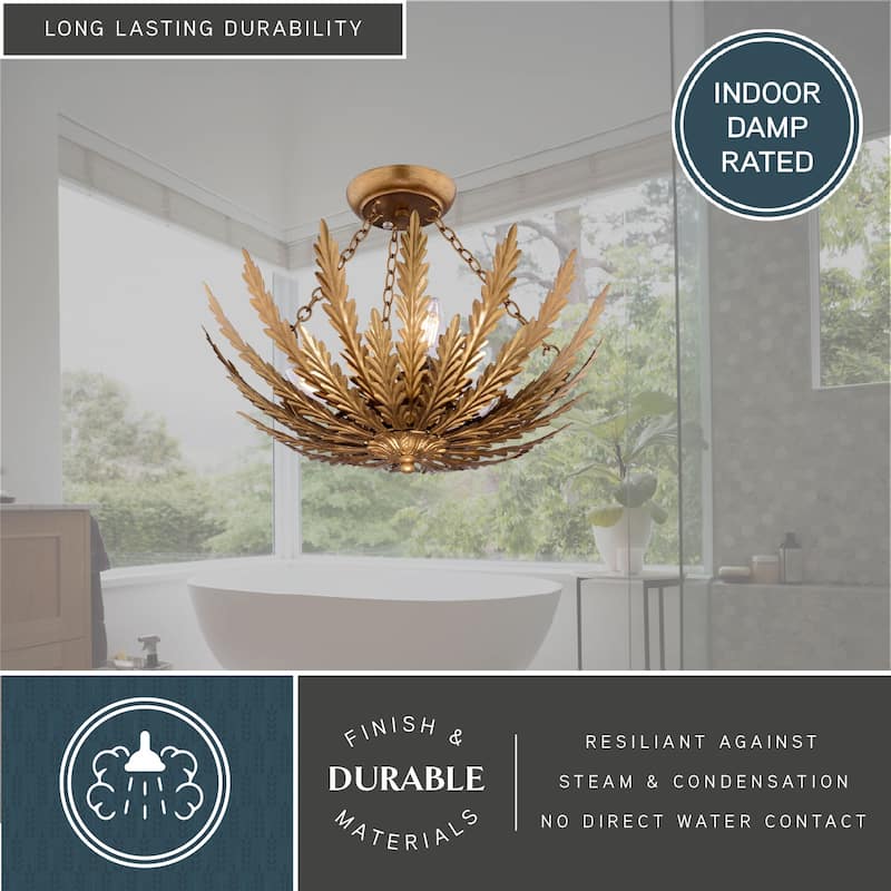 Ozette 18-in W Heritage Gold Semi Flush Mount Ceiling Light Fixture with Leaf Motif - 18-in W x 14-in H x 18-in D