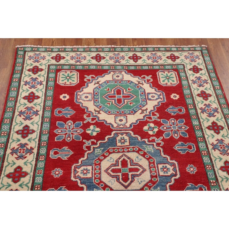 Red Kazak Area Rug Handmade Traditional Wool Carpet - 3'11" x 5'9"