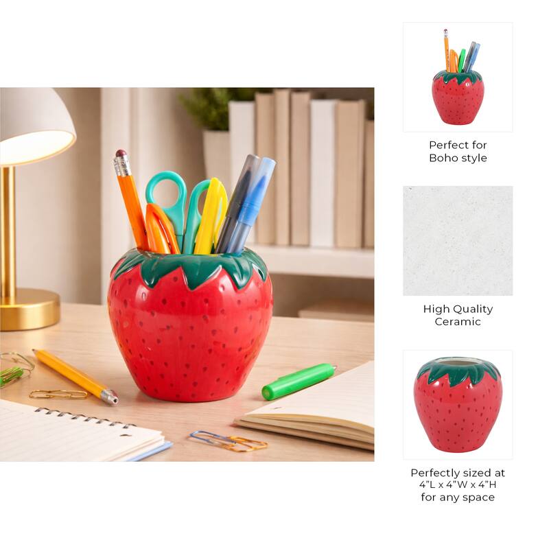Decorative Strawberry Pencil Cup Storage - 4", Red - 4.0"