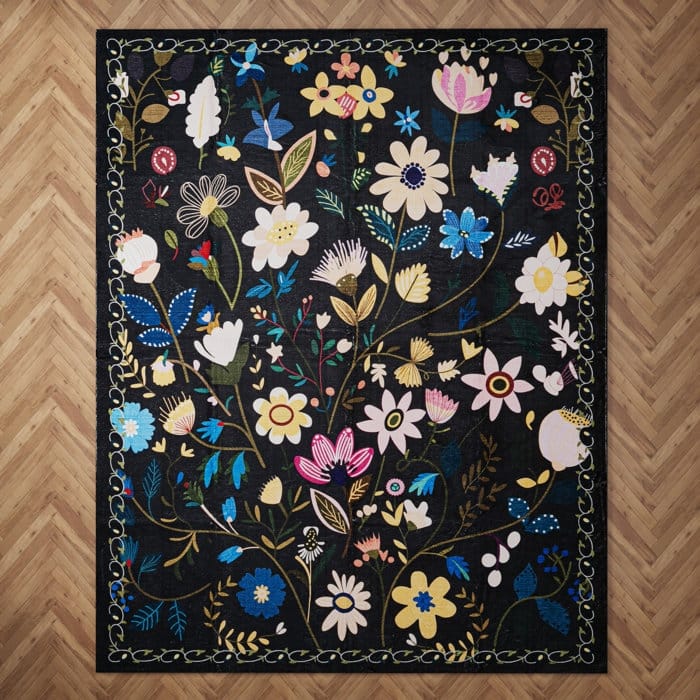Nature Floral Non-Slip Machine Washable Colorful Modern Area Rug