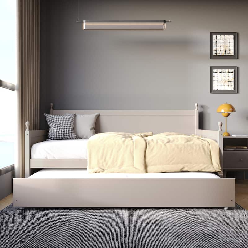 CraftPorch Mid-Century Modern Wooden Twin Size Daybed With Trundle
