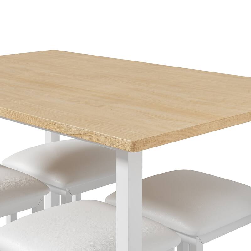 VECELO 5-Piece Dining Table Set with Black PU Leather Stools Space-Saving Rectangle Dining Set for Small Spaces Apartments