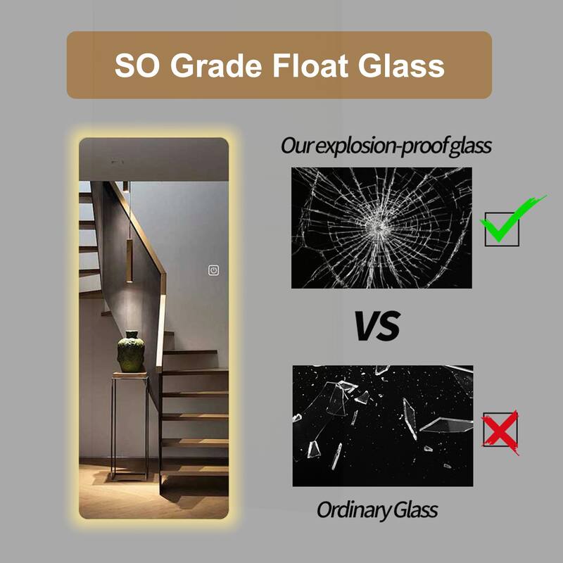 Full Body Mirror with Advanced Lighting and Safety Features - Silver