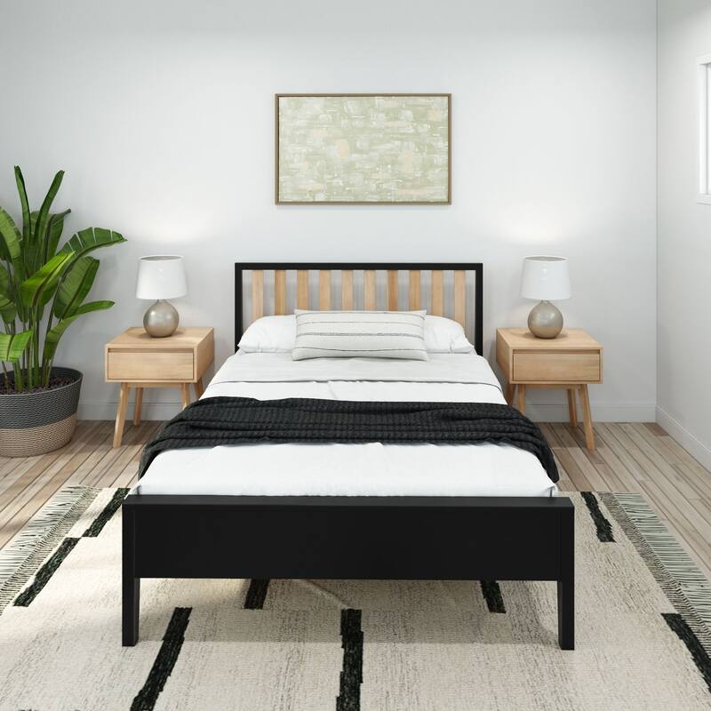 Plank and Beam Modern Full-Size Bed with Slatted Headboard