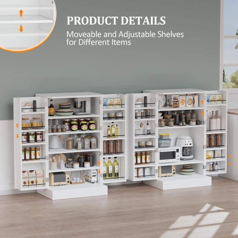 White Kitchen Storage Cabinet Pantry Cabinet with 2 Doors and Adjustable Shelves