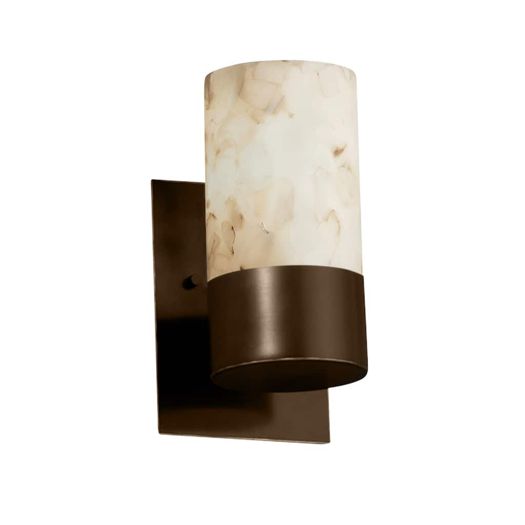 Alabaster Rocks! Dakota 1-light Uplight Dark Bronze Wall Sconce, Alabaster Rocks Cylinder w/ Flat Rim Shade