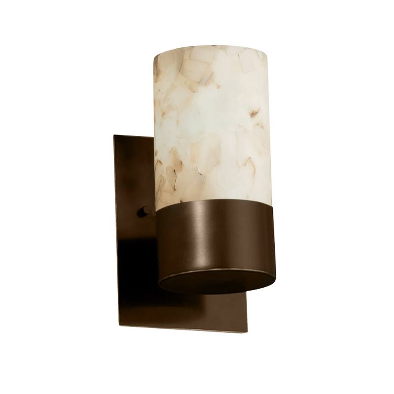Alabaster Rocks! Dakota 1-light Uplight Dark Bronze Wall Sconce, Alabaster Rocks Cylinder w/ Flat Rim Shade - Dark Bronze