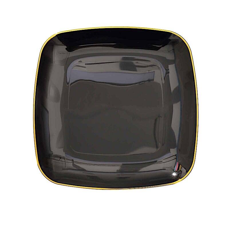 10 Pack 10 Inch Square Disposable Plastic Plates with Gold Trim