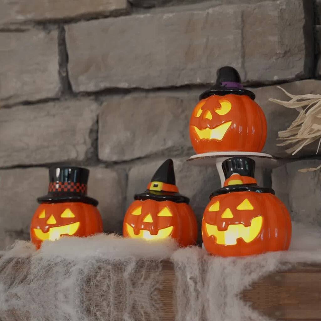 Mr. Halloween Set of 4 Mini Ceramic Jack-O-Lanterns
