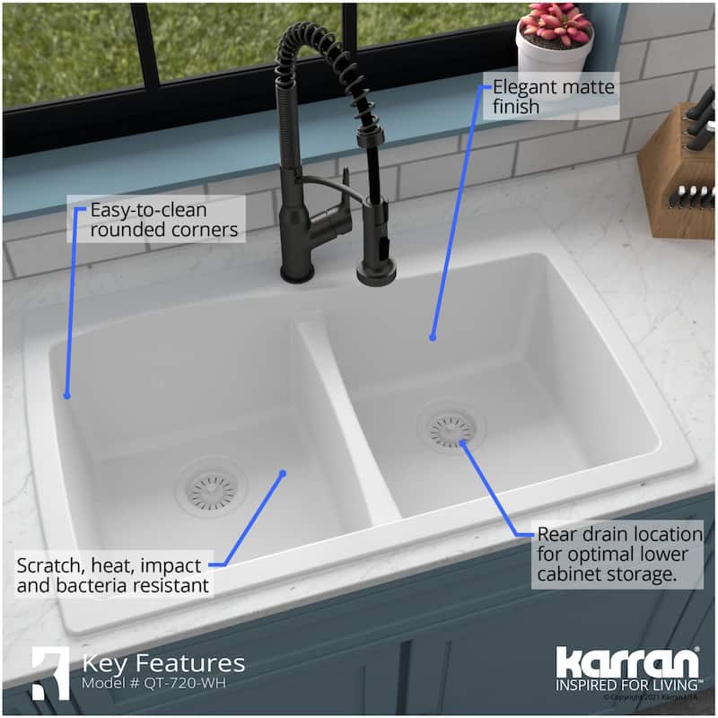 Karran USA QT-720-PK1 Quartz QT 34" Drop In Double Basin Quartz