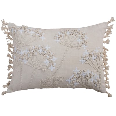 Rizzy Home Embroidered Botanical Fringe Throw Pillow, 14x20