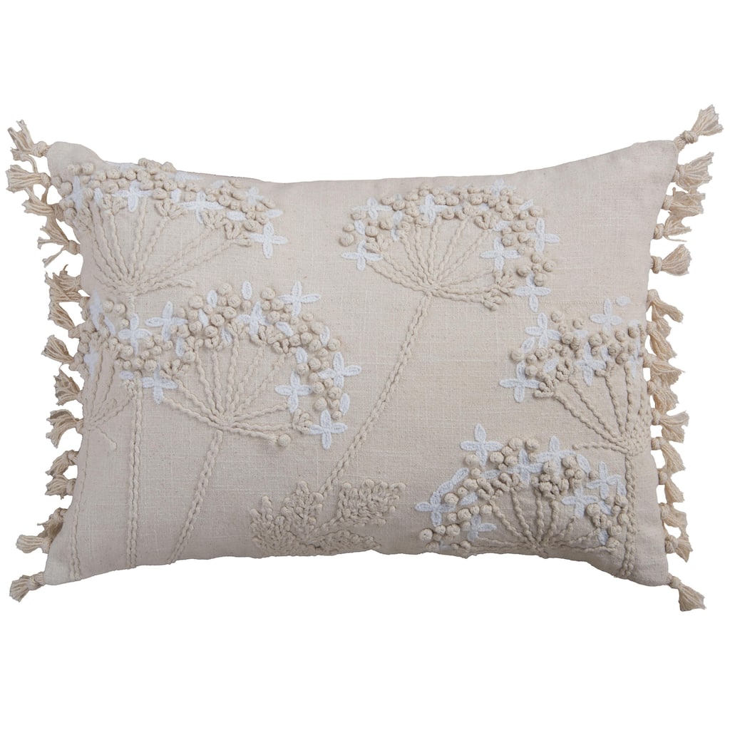 Rizzy Home Embroidered Botanical Fringe Throw Pillow, 14x20