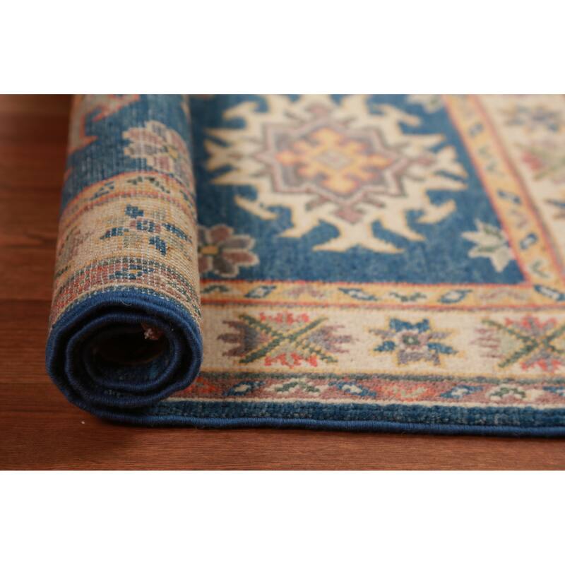 Blue Geometric Kazak Oriental Accent Foyer Rug Handmade Wool Carpet - 2'0"x 3'0" - 2'0"x 3'0" - Blue