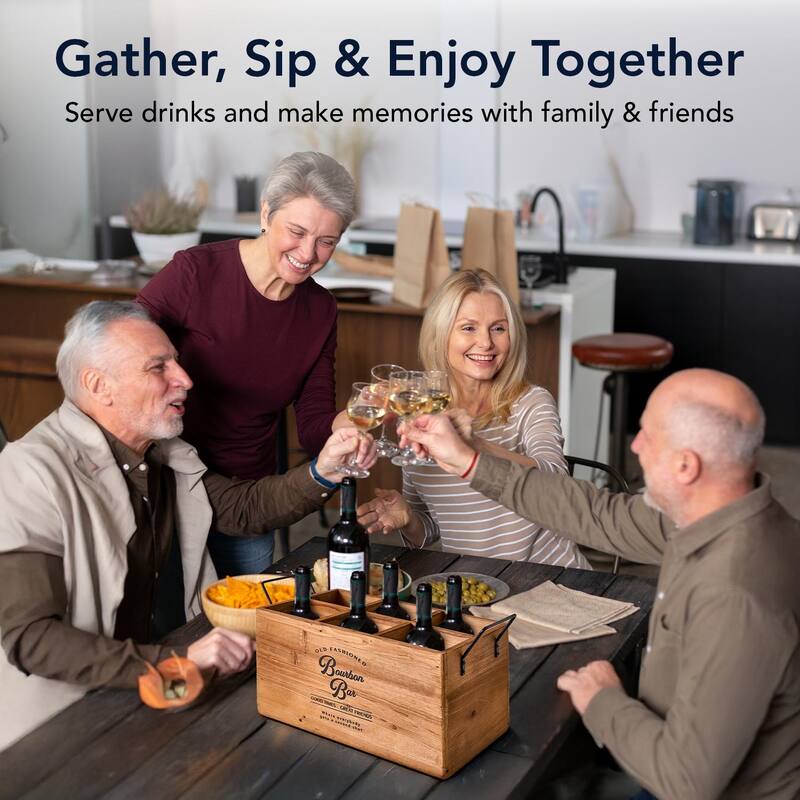 American Art Decor The Bourbon Bar Wood Crate Bottle Holder with Metal Handles - 7" H x 14" L x 8" D