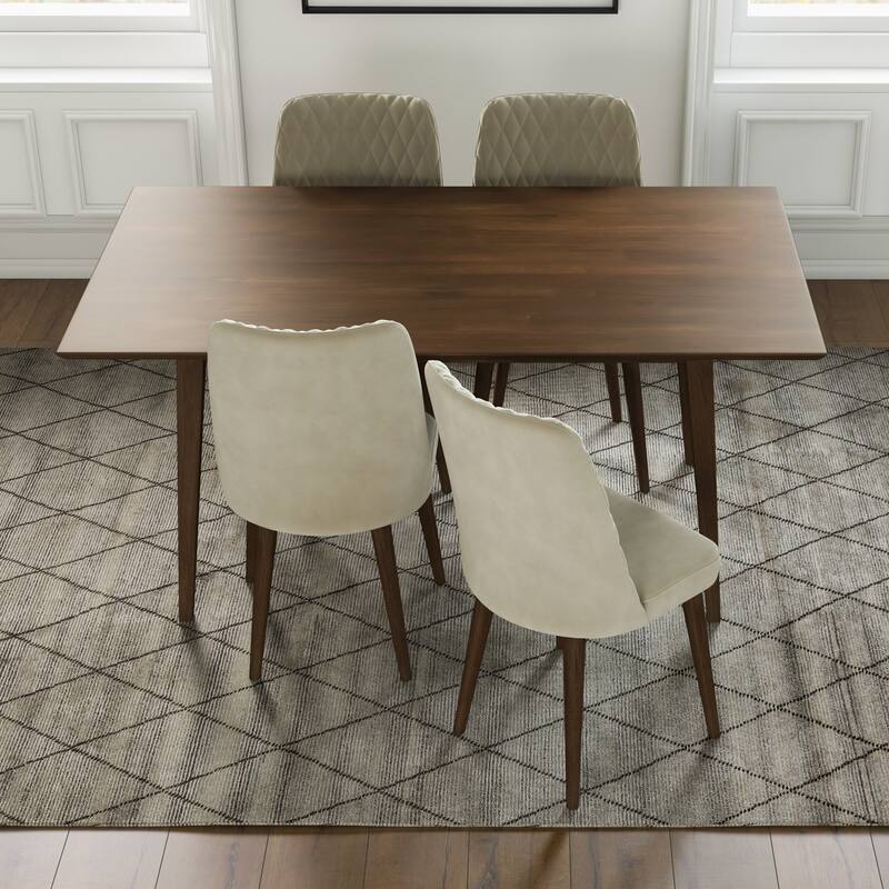 Armantos 5-Piece Mid-Century Dining Set w/ 4 Velvet Dining Chairs in Beige