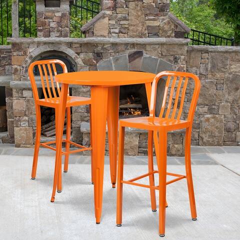 30'' Round Metal Indoor-Outdoor Bar Table Set with 2 Vertical Slat Back Stools - 30"W x 30"D x 41"H