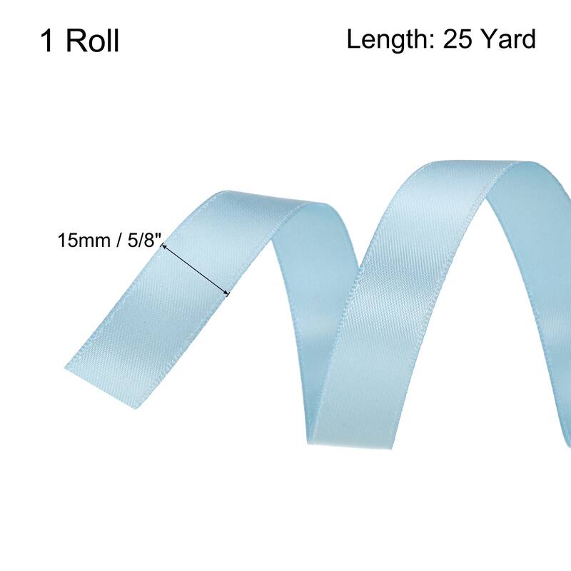 Satin Ribbon Grosgrain Thin Solid Silk Wedding Bouquet Ribbon Decor - Light Blue - 5/8" x 25 Yard