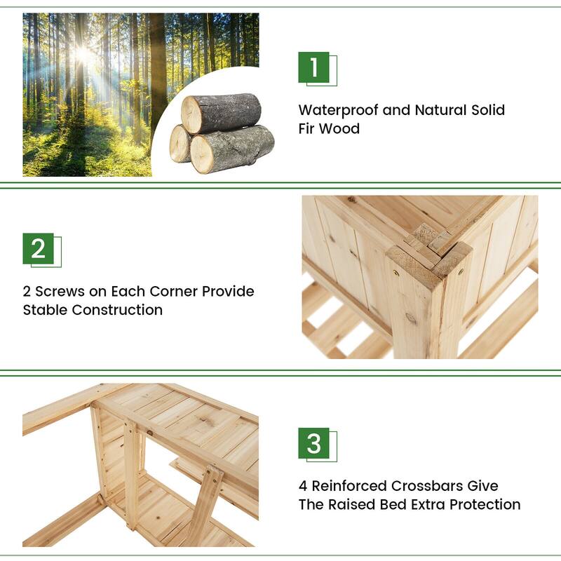 Gymax 47'' Wooden Raised Garden Bed w/Bottom Shelf & Bed Liner Outdoor