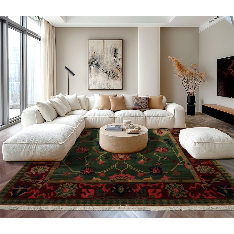 8x10 Hand Knotted Wool Green Tibetan Plush Pile Tufenkian Area Rug - 8' x 10' - 8'  x 10'