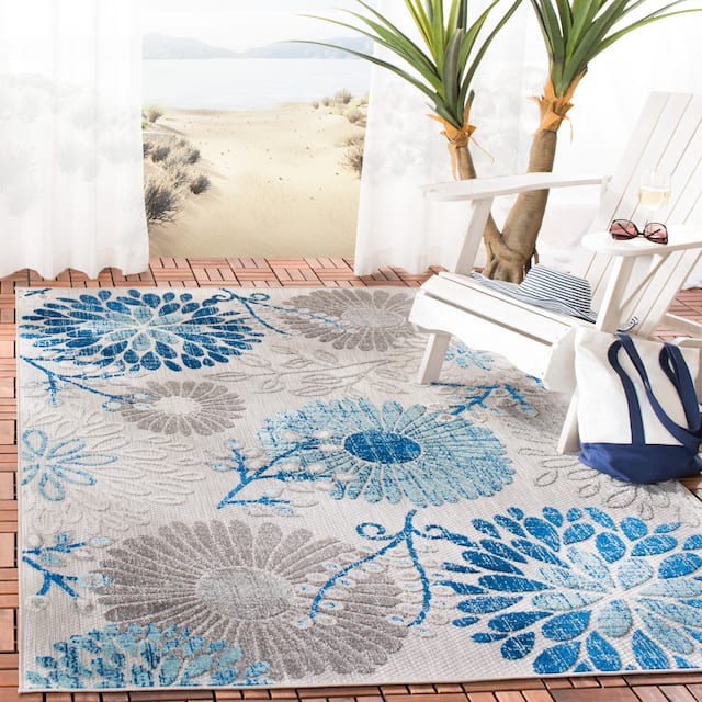 SAFAVIEH Cabana Lilah Indoor/ Outdoor Waterproof Patio Floral Rug - 4' x 6' - Grey/Blue