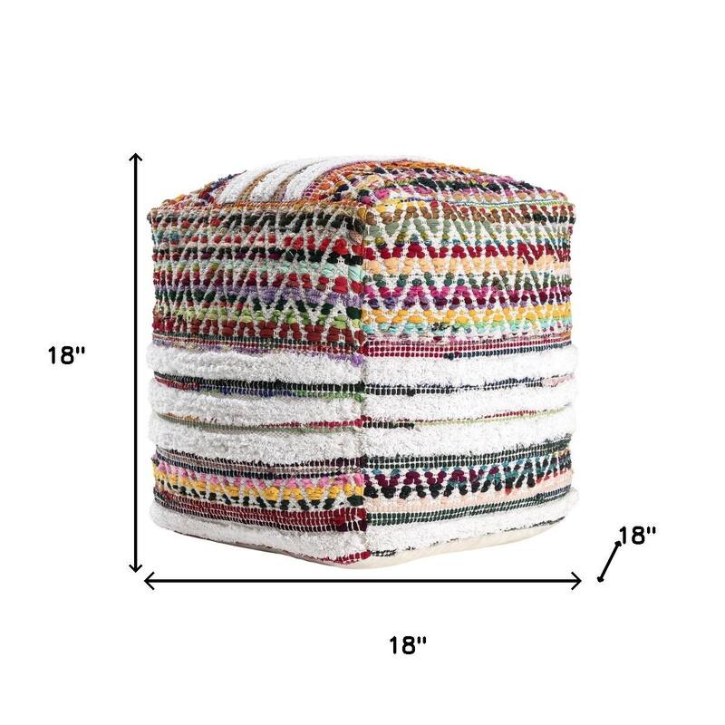 HomeRoots 18" Natural And Rainbow Cotton Blend Chevron Pouf Ottoman