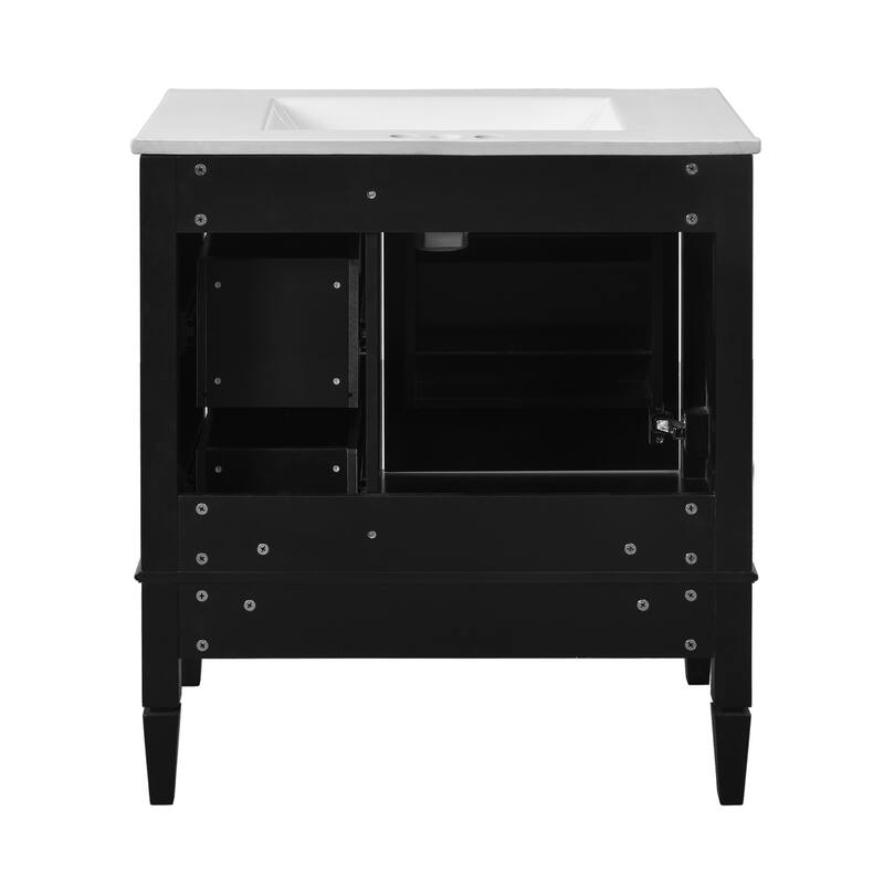 30" Bathroom Vanity with Ceramic Sink - Solid Wood Frame with 3 Drawers, Modern Bathroom Storage Cabinet