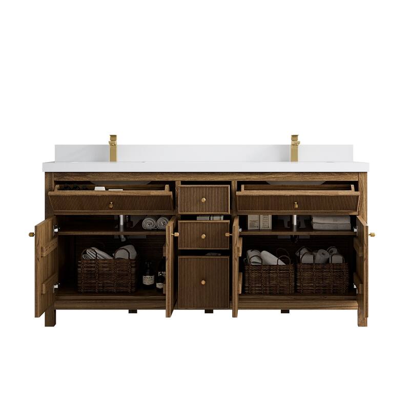 Willow Collections 72 in. W x 22 in. D Sonoma Teak Double Sink Bathroom Vanity with Countertop