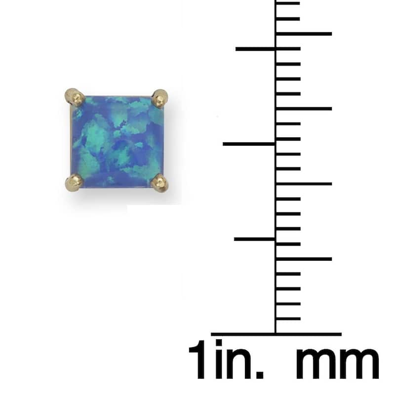 14k Yellow Gold 6mm Reconstructed Opal Square Princess Earrings