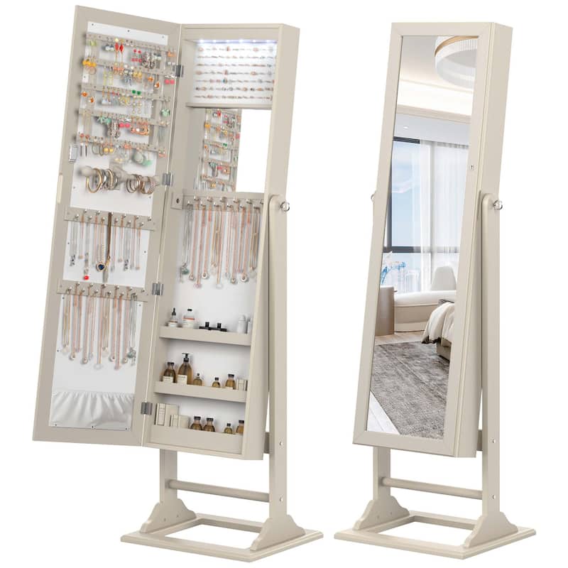 Costway Jewelry Cabinet Full-Length Mirror Lockable Jewelry Armoire - See Details