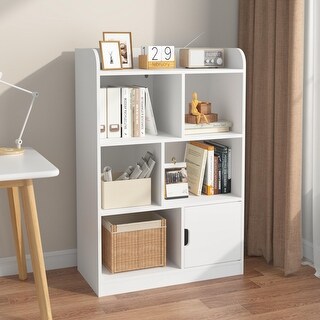 Kids Bookcase, Bookshelf with 6 Compartments, Freestanding Shelves for Bedroom, Living Room, Office, Closet, School in White