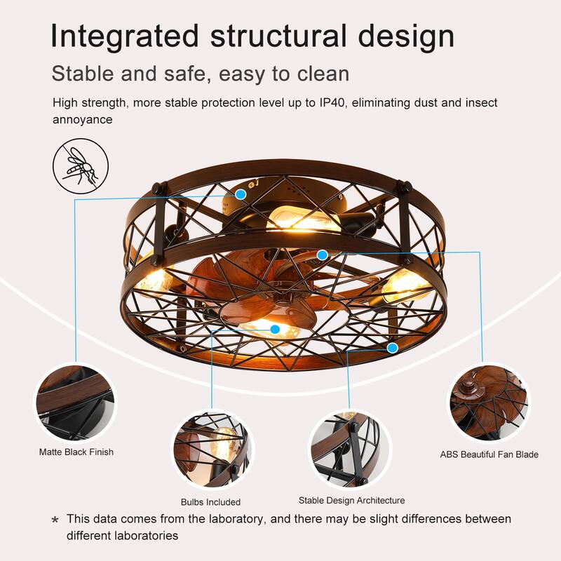 Caged Ceiling Fans with Lights, 20 inch Flush Mount Ceiling Fan Light, Farmhouse Small Ceiling Fan(Including E26 bulbs)