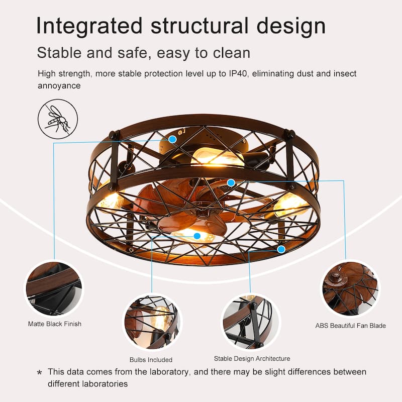 Modern Semi Recessed Ceiling Fan Light with Light and Timer Function, 6 Wind Speeds for Bedroom and Living Room