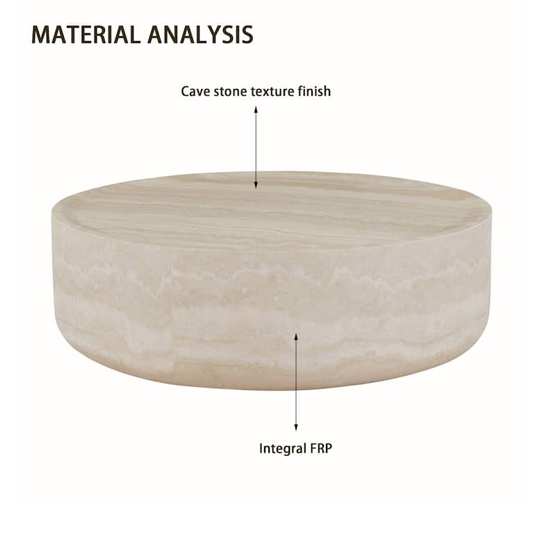Modern Textured Faux Travertine Round Coffee Table No Need Assembly.