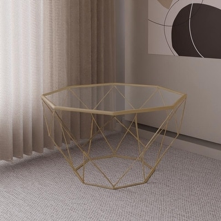Malibu 29" Modern Octagon Center Coffee Table with Tempered Glass Table top & Sturdy Metal Geometric Base for Living Room Office