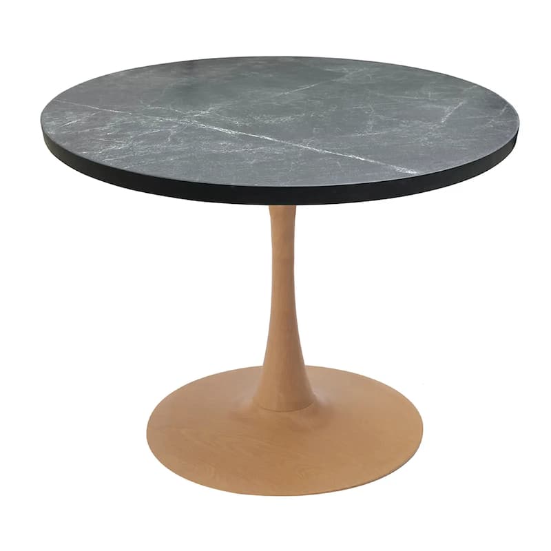 Bristol Round Dining Table 36 in. MDF Tabletop in Natural Wood Steel Pedestal Base for Modern Kitchen and Dining Room