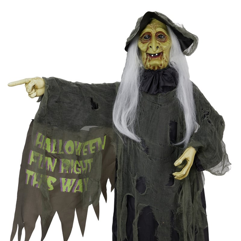 6FT Shaking Witch Halloween Animatronics Outdoor Decorations With Voice Control - Black