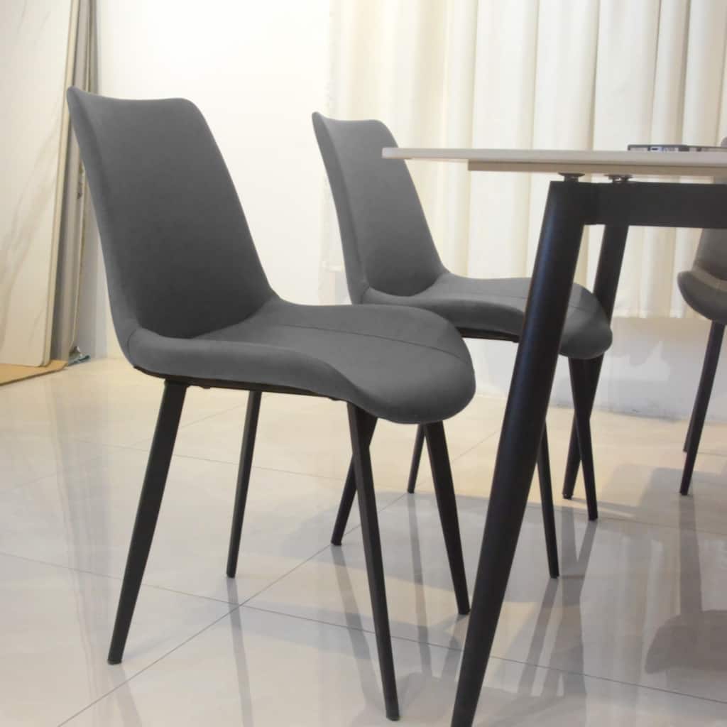 Grey PU Leather Dining Chair with Metal Legs, Modern Upholstered Chair Set of 2 for Kitchen, Restaurant, Living, Meeting Room