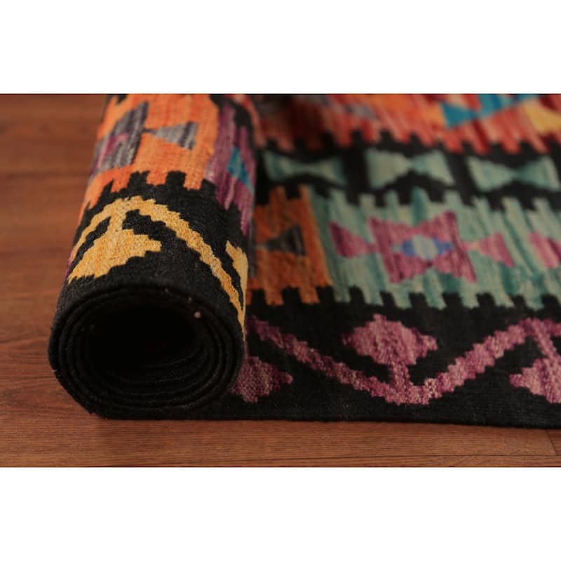 All-Over Trellis Kilim Oriental Area Rug Hand-Woven Wool Carpet - 9'10"x 12'11"