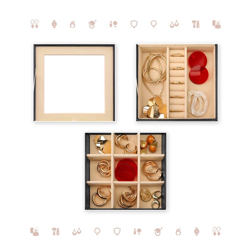 2 Layer Jewelry Box with Mirror for Women Girls Gifts, PU Leather Jewelry Organizer Case Storage Display Holder with Drawer